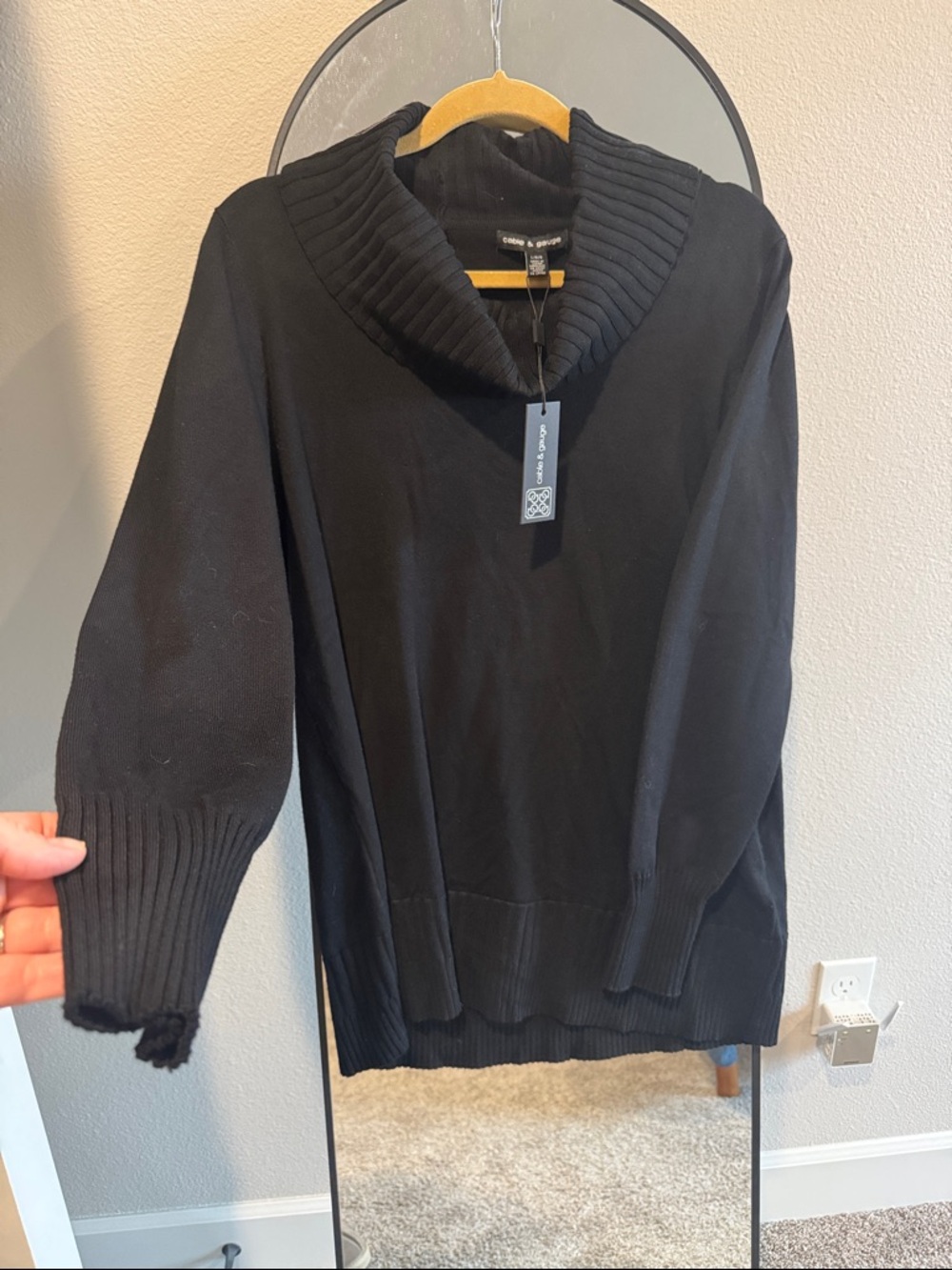 Women’s Long Black Collar Sweater - Cozy Ribbed Trim